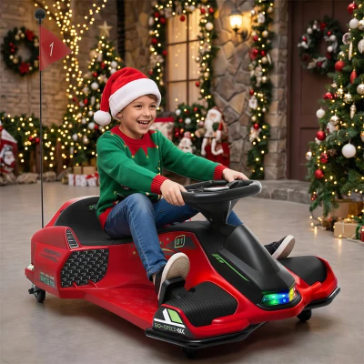 Aosom 12V Electric Drifting Go Kart, Red with Music & Lights