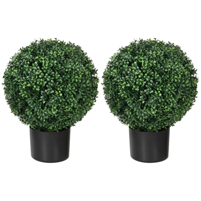 HOMCOM 20.5" Artificial Boxwood Topiary Trees with Pot, 2-Pack