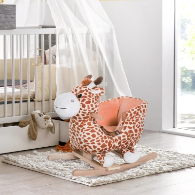 Qaba Kids Rocking Horse Giraffe Ride-On Toy with Sound, Brown