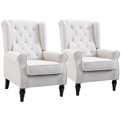 HOMCOM Tufted Accent Chair Set of 2, Wingback, Cream White