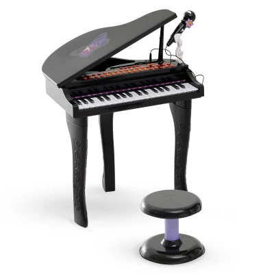 Qaba Mini Electronic Musical Piano 37 Key Keyboard Multifunction Kids Toy with Microphone Stool (Black)