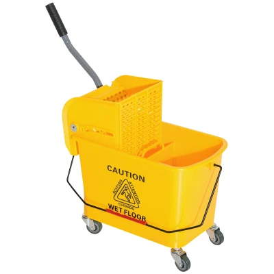 HOMCOM Compact Mop Bucket with Wringer, Mop Bucket on Wheels, 5 Gallon, Separate Dirty and Clean Water, Yellow