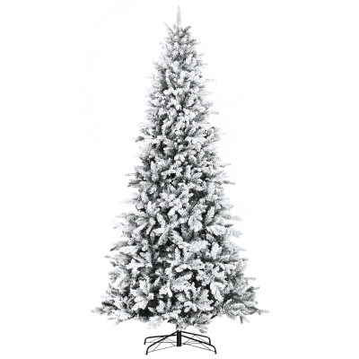 HOMCOM 9' Pine Flocked Christmas Tree, Auto Open, Green