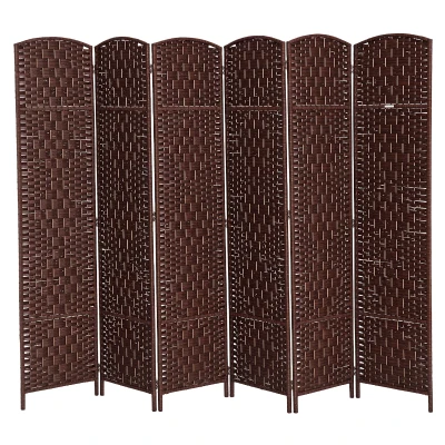 HOMCOM 6ft Folding Room Divider, 6 Panel Wall Partition with Wooden Frame for Bedroom, Home Office, Brown