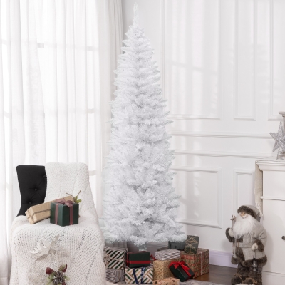HOMCOM 7ft Tall Pencil Artificial Christmas Tree with 687 Branch Tips with Steel Base, White