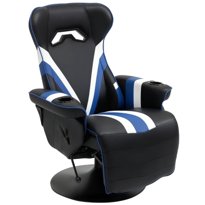 Vinsetto Gaming Chair, Racing Recliner with Footrest, Black/White/Blue