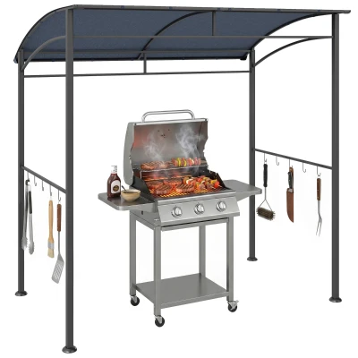 Outsunny 7' x 5' BBQ Grill Gazebo Tent, Garden Grill Canopy with Steel Frame and Hooks, Outdoor Sun Shade, Grey