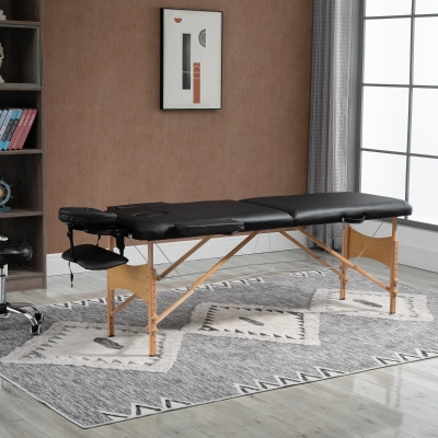 HOMCOM Height Adjustable Professional Salon Spa Facial Couch Bed, Portable Folding Massage Table, Black