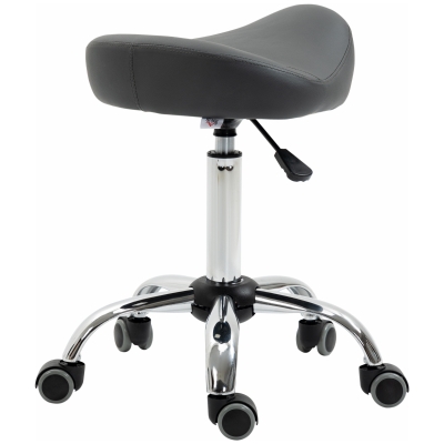 HOMCOM Ergonomic Saddle Stool with Wheels, Adjustable PU Leather Saddle Chair, 360° Swivel, NO Back Pain, Healthy Posture, Salon Chair for Massage Medical Home, Grey