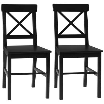 HOMCOM Farmhouse Wooden Dining Chairs Set of 2, Cross Back, Black