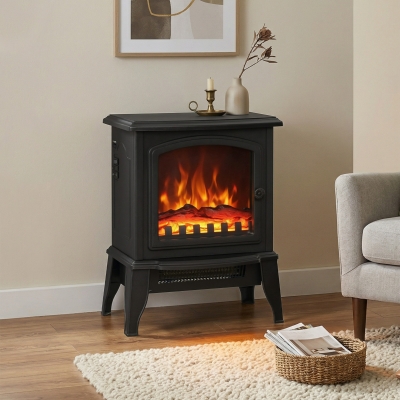 HOMCOM Electric Fireplace Heater, Freestanding Fireplace Stove with Realistic Flame Effect, Overheat Safety Protection, 750W/1500W, Black