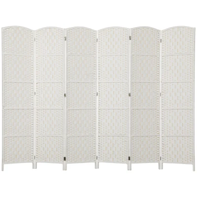 HOMCOM 6ft Folding Room Divider, 6 Panel Wall Partition with Wooden Frame for Bedroom, Home Office, White