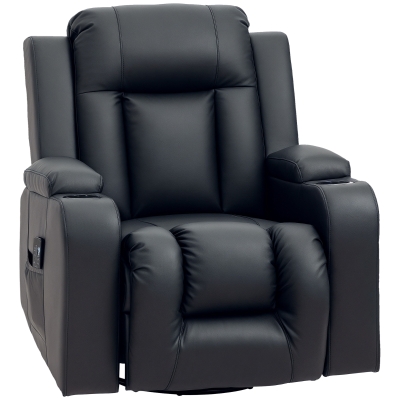 HOMCOM Swivel Massage Recliner Chair Rocker, Overstuffed Manual Reclining Sofa, PU Leather Rocking Chair with Side Pockets, Cup Holders, for Living Room, Nursery, Black