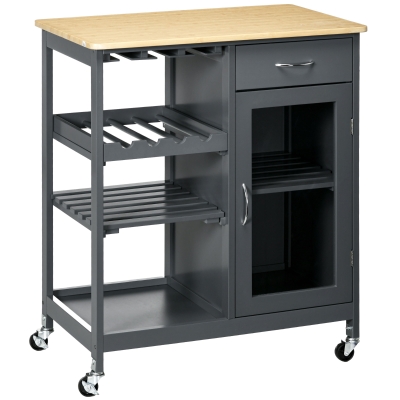 HOMCOM Rolling Kitchen Cart with Storage, Wine Rack, Drawer, Gray
