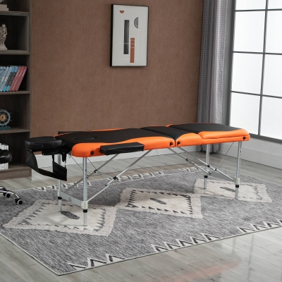 HOMCOM 85" 3 Section Foldable Massage Table Professional Salon SPA Facial Couch Bed (Black/Orange)