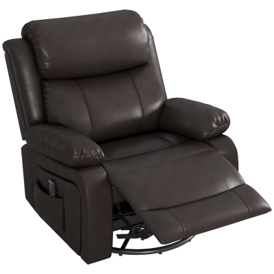 HOMCOM PU Leather Reclining Chair with Vibration Massage Recliner, Swivel Base, Rocking Function, Remote Control, Brown