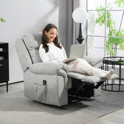 HOMCOM Manual Recliner Chair with Vibration Massage, Side Pockets, Microfibre Reclining Chair for Living Room, Grey