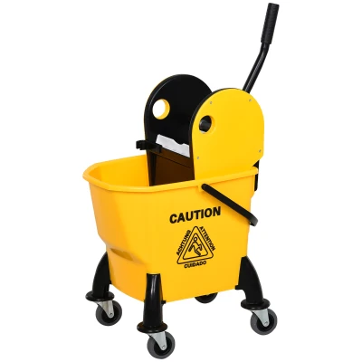 HOMCOM 6.9 Gal/26L Mop Bucket, Mop Bucket with Wringer, Wheels and Handle, Yellow
