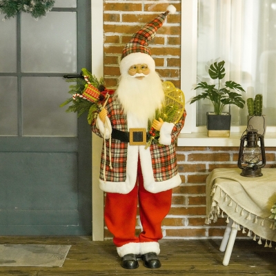 HOMCOM Life Size Singing and Dancing Santa Claus, Standing Animated Santa Claus with Posable Arms, Sack, Sound Activated