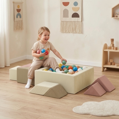 Qaba Toddlers Climbing Toys, 9-Piece Foam Climbing Blocks with Tangram Play, Washable Covers for Crawling or Ball Pit Play