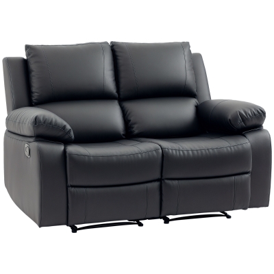 HOMCOM Double Reclining Loveseat, PU Leather Manual Recliner Sofa Chair with Thick Backrest, Padded Armrests, Footrest for Living Room, Black