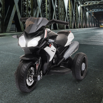 Qaba Kids Electric Motorcycle Ride-On Toy with 3 Wheels, Music, Horn, Lights, Black