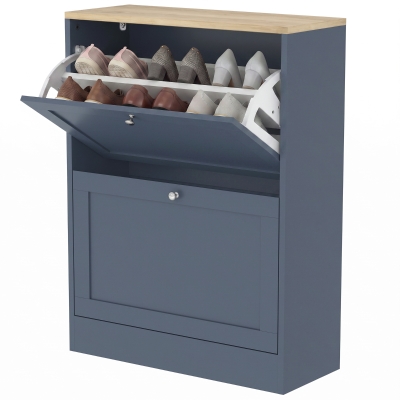 HOMCOM Modern Slim Shoe Cabinet, 2 Flip Drawers, Adjustable, Blue