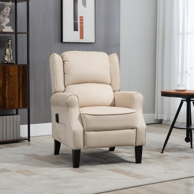 HOMCOM Massage Recliner Chair for Living Room, Push Back Recliner Sofa, Suede Wingback Reclining Chair with Extendable Footrest, Wood Legs, Remote Control, Side Pockets, Beige