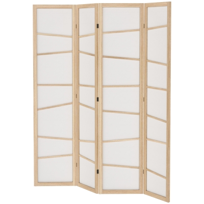 HOMCOM 66.9" Folding Room Divider, 4 Panel Wall Partition with Wood Frame for Bedroom, Home Office, Natural Wood