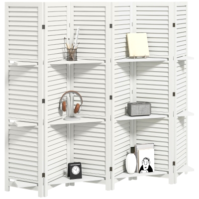HOMCOM 6-Panel 67" Wood Room Divider with Shelves, White