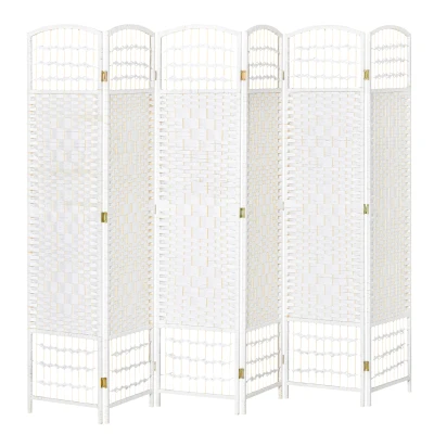 HOMCOM 6 Panel Room Divider, 5.6 ft Tall Folding Privacy Screen, Wave Fiber Freestanding Partition Wall Divider for Home Office, White