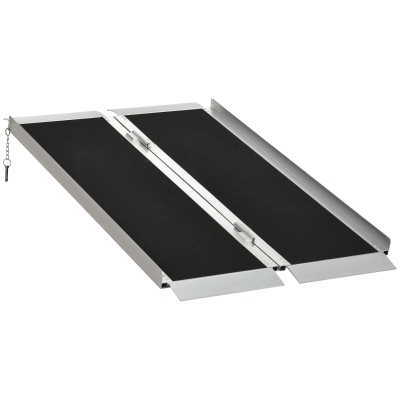 HOMCOM 4' Portable Wheelchair Ramp Aluminum Threshold Mobility Single-fold for Scooter with Carrying Handle