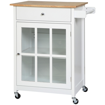 HOMCOM 27" Rolling Kitchen Island Cart with Drawer, White