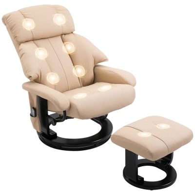 HOMCOM Massage Recliner Chair with Ottoman, 360° Swivel, Beige