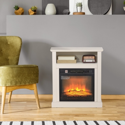 HOMCOM 27" Freestanding Electric Fireplace with Mantel, 1400W Replaceable Fireplace Insert Heater with Timer, White