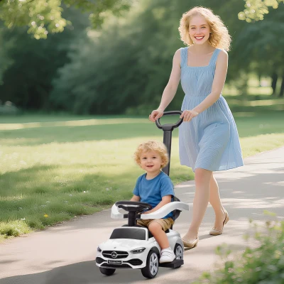 Qaba Mercedes-Benz C-Class Ride-On Push Car with Parent Handle, White