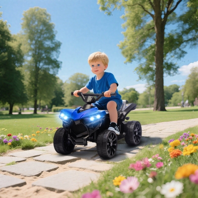 Qaba 6V Kids ATV, 4 Wheeler Electric Ride on Car with Music and LED Headlights, for Ages 18-56 Months Boys and Girls, Blue