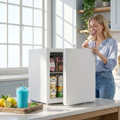 HOMCOM 1.1 Cu.Ft Mini Freezer Countertop with Reversible Door, White