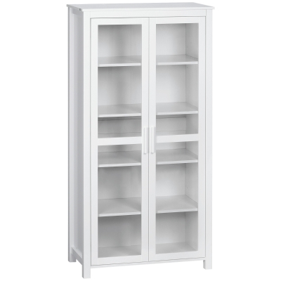 HOMCOM 63" Kitchen Pantry Cabinet with Glass Doors & Shelves, White