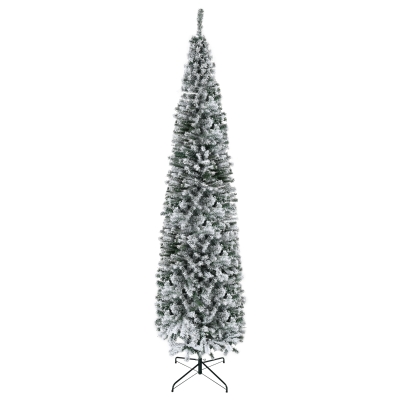 HOMCOM 9' Snow-Flocked Slim Artificial Christmas Tree