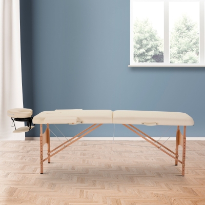 HOMCOM Height Adjustable Professional Salon Spa Facial Couch Bed, Portable Folding Massage Table, Beige