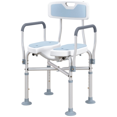 HOMCOM Adjustable Shower Chair, HDPE Padded Bath Seat, Light Blue