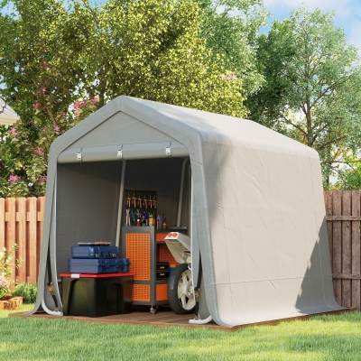 Outsunny 9.2' x 7.9' Garden Storage Tent, Patio Storage Shelter w/ Metal Frame and Double Zipper Doors, Light Grey