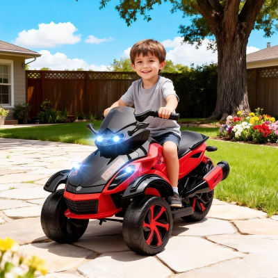 Qaba 12V Kids ATV with Suspension Wheels, Soft Start, LED Lights, Music, Red