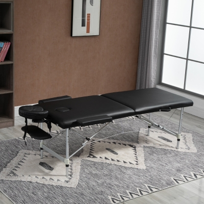 HOMCOM 83" 2 Section Foldable Massage Table Professional Salon SPA Facial Couch Tatoo Bed with Carry Bag Black