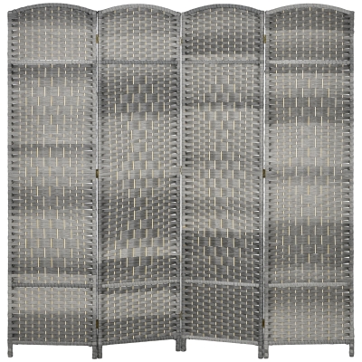 HOMCOM 6' Tall Folding Wood Privacy Screen, 4-Panel Partition, Gray