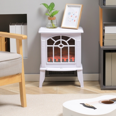 HOMCOM Electric Fireplace Heater, Freestanding Fireplace Stove with Realistic Flame and Overheat Protection, 750W/1500W, White