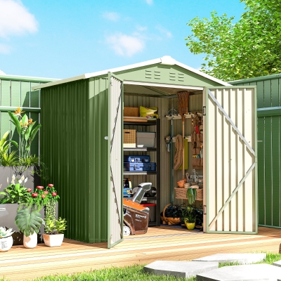 Outsunny 6.5' x 4'  Outdoor Storage Shed, Metal Garden Shed with Lockable Double Doors, 4 Vents, Light Green