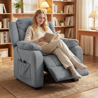 HOMCOM Massage Recliner Chair with Quiet Brushless Motor Pet-Friendly Fabric Power Recliner with 2 Memory Positions Grey