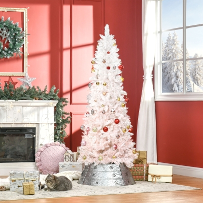 HOMCOM 5ft Pencil Artificial Christmas Tree with Pine Realistic Branches, Auto Open, Pink and White